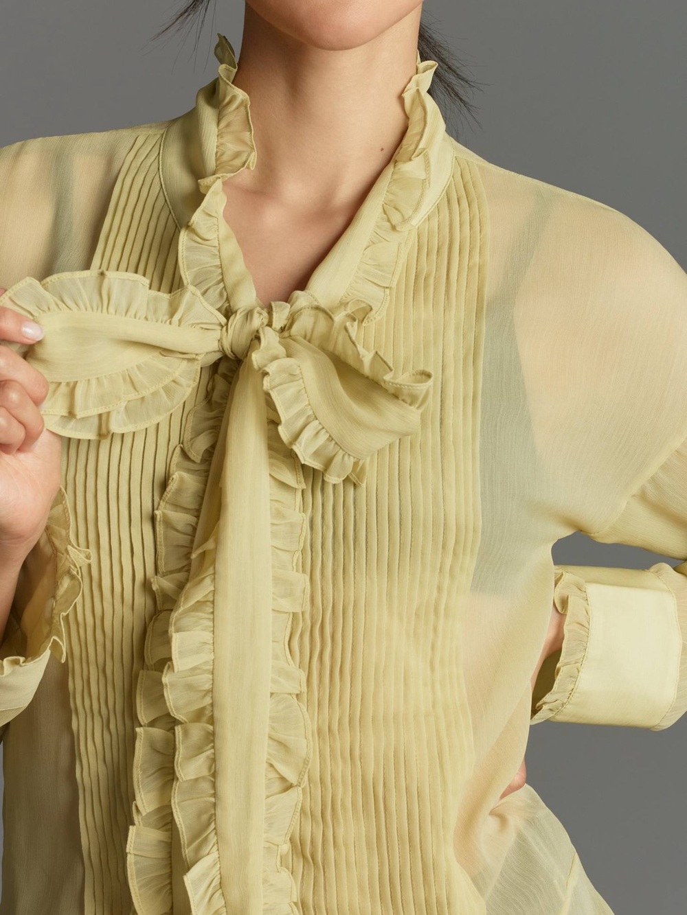 Anthropologie Let Me Be Sheer Ruffle Tie Neck Blouse XL NWT - Picture 4 of 13